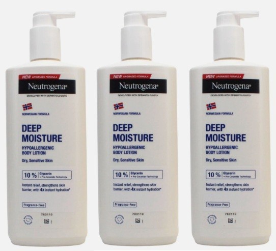 Neutrogena Deep Moisture Hypoallergenic Body Lotion Sensitive Dry Skin 400ml x3