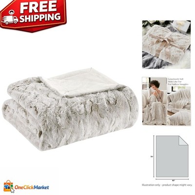 Glamorous Faux Fur Throw Blanket - 60x70 Snow Leopard Design, Machine Washable