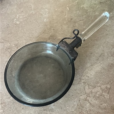 Vintage Pyrex Flameware 7'' Glass Skillet Pan Detachable Handle 817-B Blue Glass