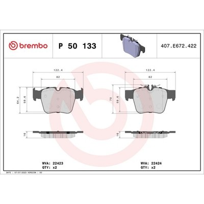 Bremsbelagsatz BREMBO P 50 133, Hinten
