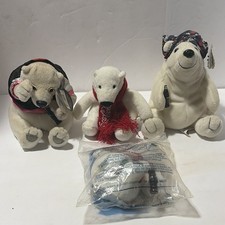 Coca-Cola Polar Bear Plush Toy Lot of 4 White/Red/Blue w/ Tags 2002