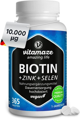 Vitamaze Biotin Hochdosiert 10.000 Mcg + Selen + Zink Für Haare, Haut & Nägel, 3