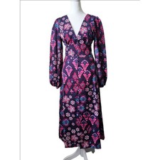 Venus Floral Deep V-neck Long Sleeves Maxi Dress Size 4