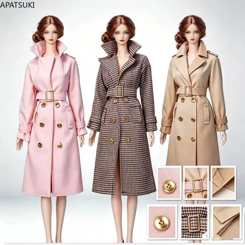 Fashion Trenchcoat Clothes Set for 11.5" Doll Outfits Coat Belts Boots 1/6 Toys