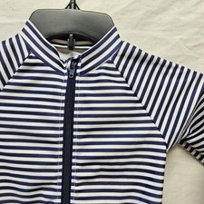 SwimZip Rash Guard Kids 3T Navy Blue White Striped Full Zip Long Sleeve UPF 50