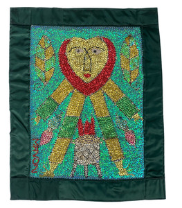 Vintage Voodoo Flag, Grand Bois Spirit of Vegetation, Beaded Ceremonial Flag