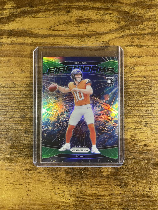 2024 Panini Prizm - Fireworks Bo Nix #23 Green Prizm (RC)
