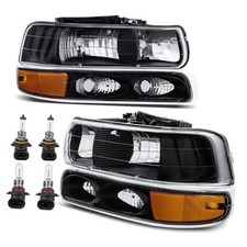 Headlight Assembly Front Lamp Compatible with 1999 Black/Clear/Amber With Bulb