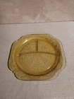 Federal Depression Glass MADRID 10" Square Divided Plate Amber Scalloped Edge