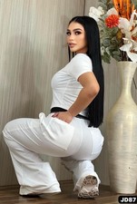 ALO Women's White 2-Piece Set T-Shirt Short Sleeve Crew Neck Straight Pants Logo