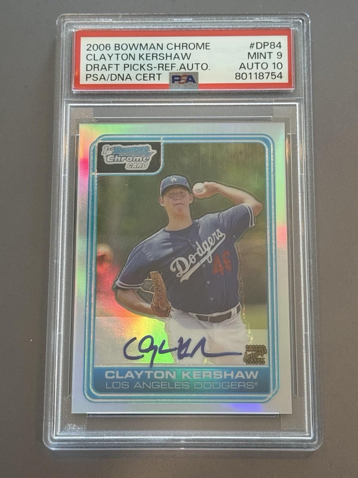 2006 Bowman Chrome Clayton Kershaw Refractor /500 SHARP PSA 9 AUTO 10 Dodgers RC