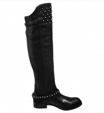 ASH Remix Black Genuine Leather Sz 38-8 Over The Knee Studded Moto Biker Boots