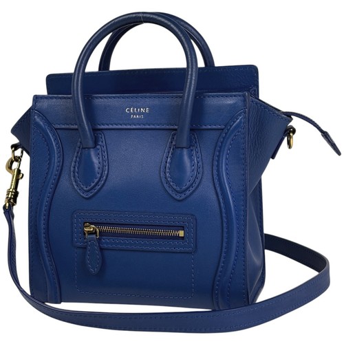 CELINE Luggage Nano Shopper 2WAY Hand Bag leather Blue Women