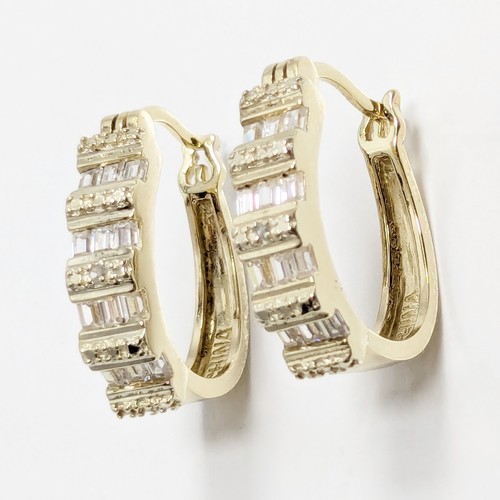 Ross Simons Gold over 925 Sterling Silver CZ and Diamond Earring Hoop huggies