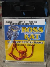 5 Boss Kat Superior Catfish Circle Hooks - Red - Super Boss Offset - Size 1/0