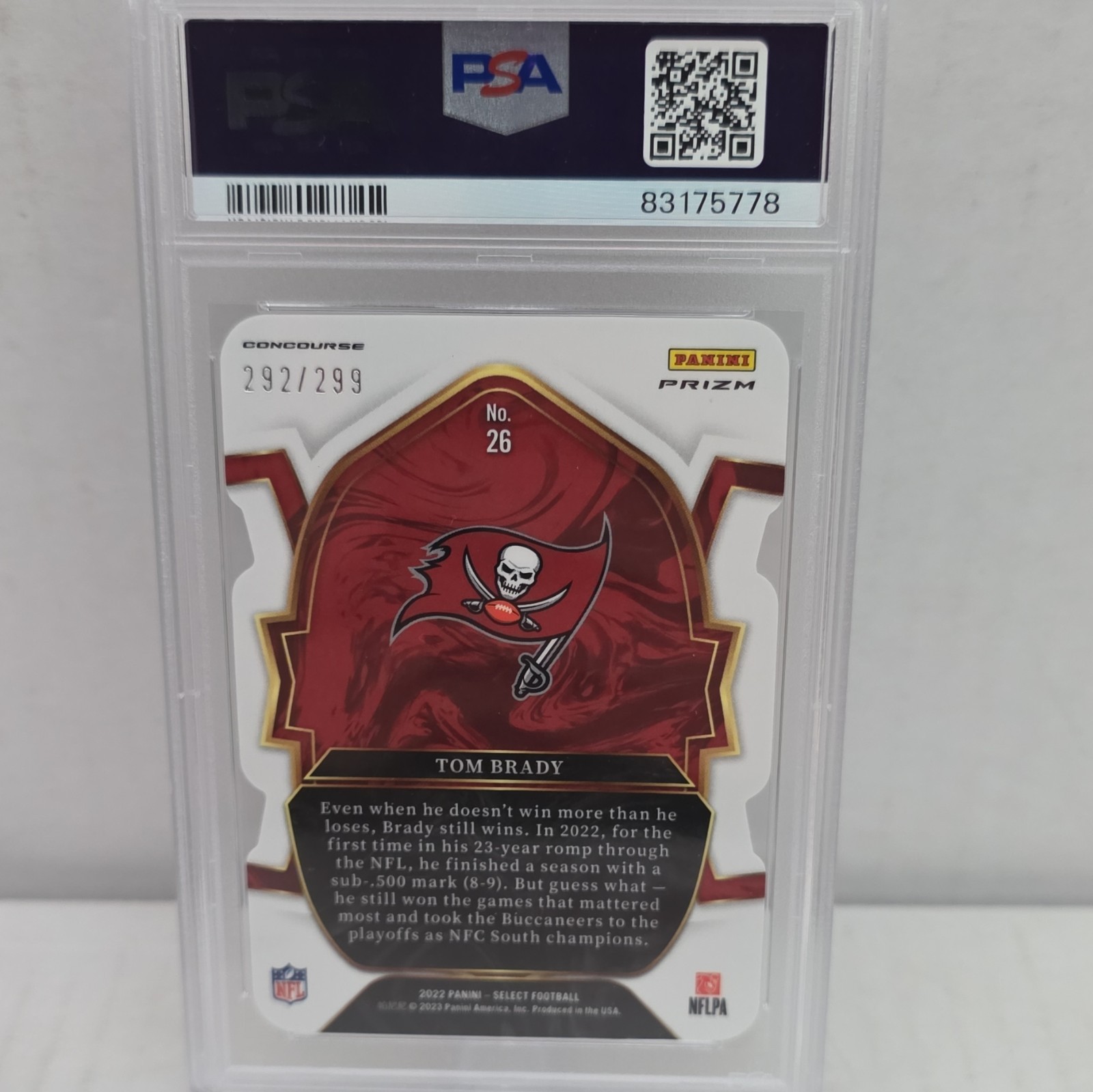 Panini Select 2022 Concourse Tom Brady #26 Neon Green Prizm Die-Cut /299 PSA 10 view 2