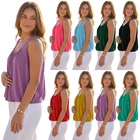 Womens Italian Plated Basic Top Ladies Elasticated Round Scoop Neck Vest T-Shirt