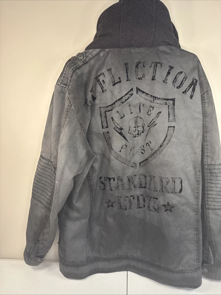 Affliction черный первоклассный мотоциклиста куртка с капюшоном мужчин 2XL серый жить быстро (A10) - Изображение 4 из 4