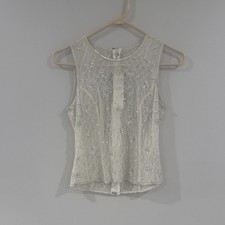 Vintage White Women  s Beaded Floral Top Party