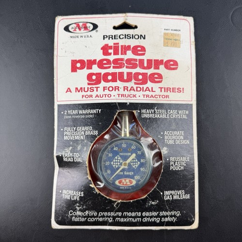 Vintage Accu-Gage 100 PSI Dial Tire Pressure Gauge USA w/ Package & Red Pouch