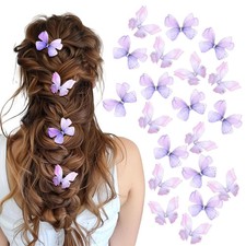 20 Pcs Moving Butterfly Hair Clips For Women Moving Glitter 3d Realistic Purple