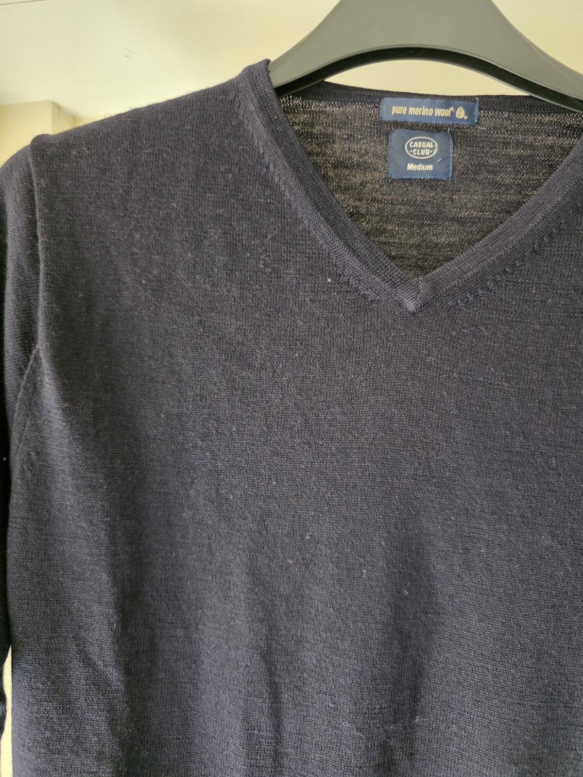 Casual Club Men's Vintage Debenhams Merino Wool Jumper Size Medium Navy image 2