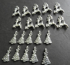 Charms Christmas Tree Reindeer Lot of 20 Silver Tone 3/4" 1" Crafts Jewelry