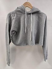 Wild Fable Hoodie Womens Medium Gray Cropped Raw Hem Drawstring Sweatshirt