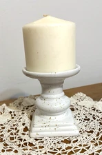 Small Ceramic Cream Pedestal Candle Holder 4” x 3" x 3” Square Base