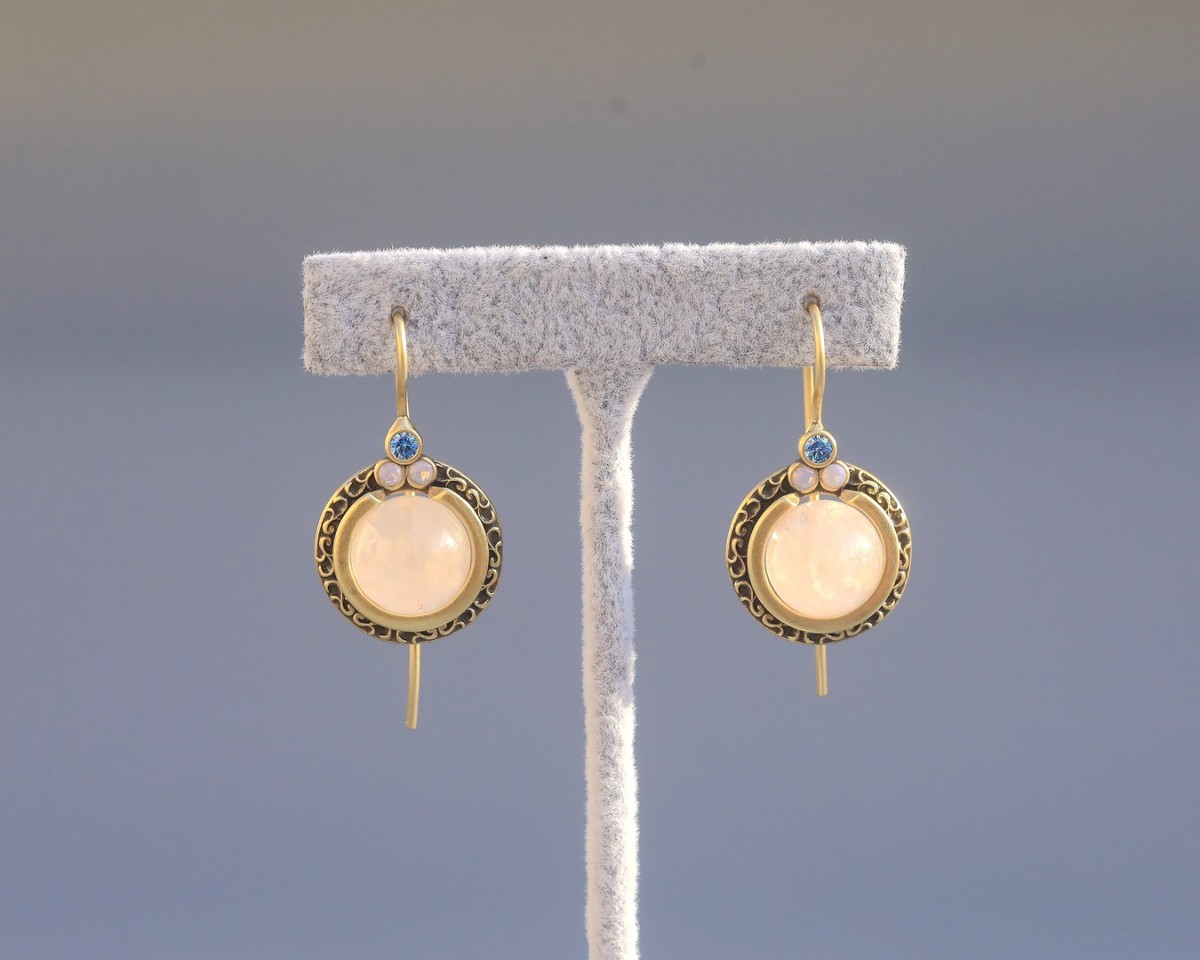 Boucles d'oreilles Or Rose 375/1000 Popi Coussin Quartz Rose Diamants 0,07ct/32 RQ0,6/2