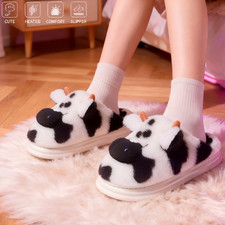 Women's Fluffy Cartoon Cow Platform Warm Cute Winter Home Shoes US Size