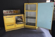 Vtg 1950s Set - Wolverine Play Stove Metal Range and Refrigerator Combo
