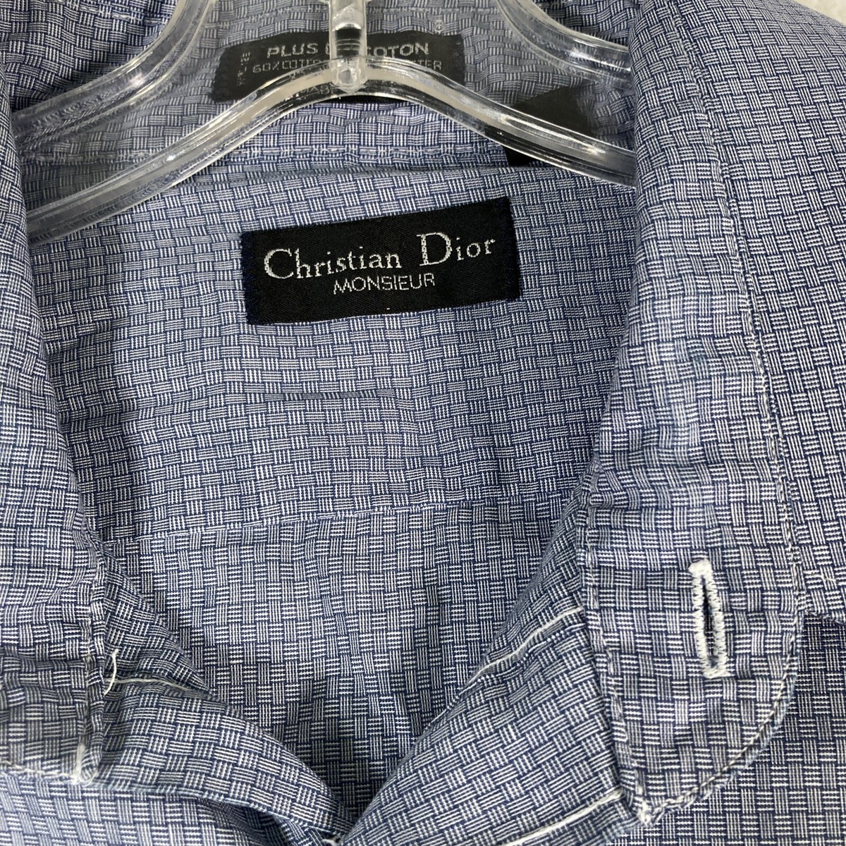 Christian Dior 青い長袖シャツ Christian Dior Men's Dress Shirt Long Sleeve Button Up Blue