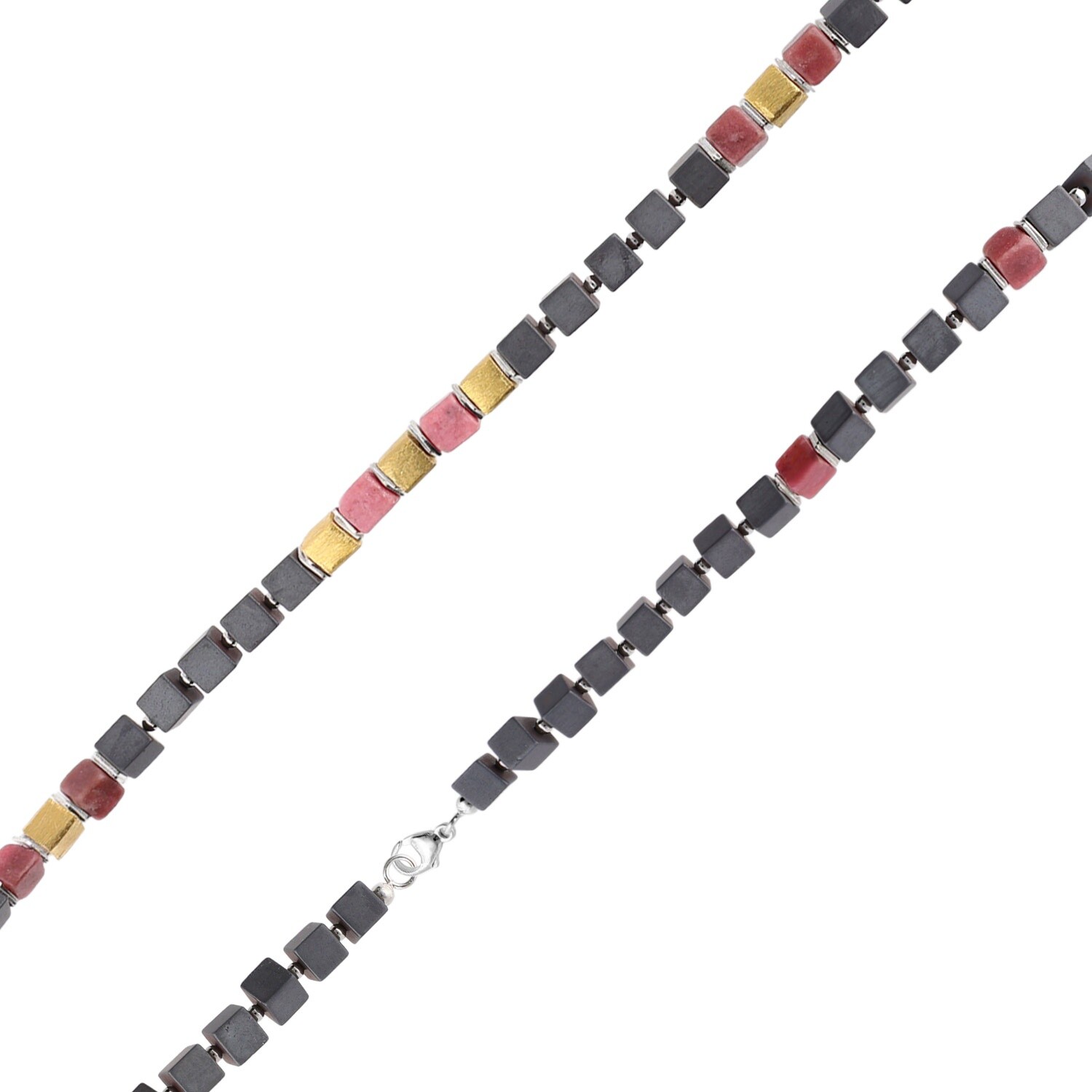 МОДНЫЙ дизайнер Schmuck Farbstein-Collier 925 Silber Hmatit Rhodonit Wrfel 15511 28490₽