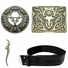 Buckle Scottish Highland Kilts Pin  Brooch Stag Head Badge