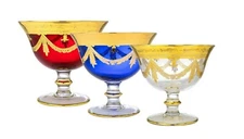 Interglass Italy Crystal Glass Fruit Bowl - 24K Gold Italian Footed Flower Vase