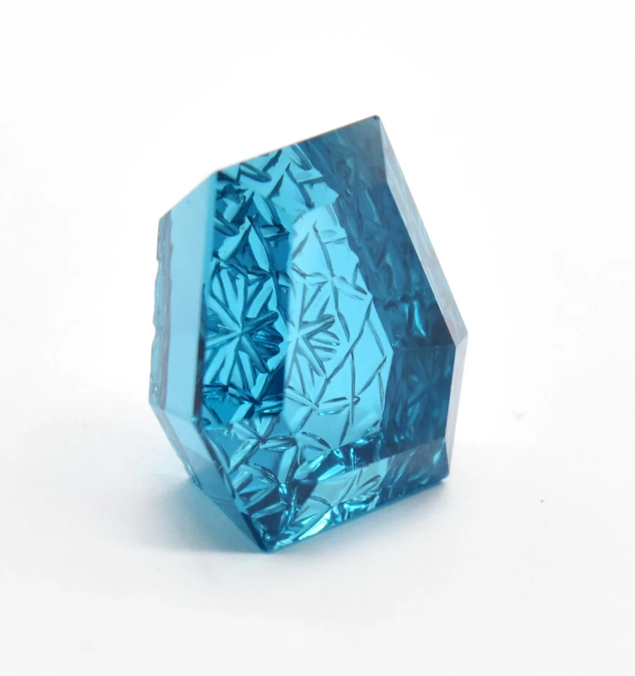 Blue Tourmaline Faceted Carvings Fancy 20X19.5X10 mm Carved Loose Gemstone. - Image 3 of 4