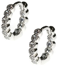 Orecchini Cerchi Brillanti Piccoli Da Donna In Argento 925 Placcato Oro Bianco Con Zirconi Bianchi 2