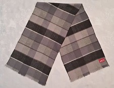 VINTAGE PINGVIN PLAID  CHECK GRAY WOOL BLEND LONG MENS FRINGE SCARF