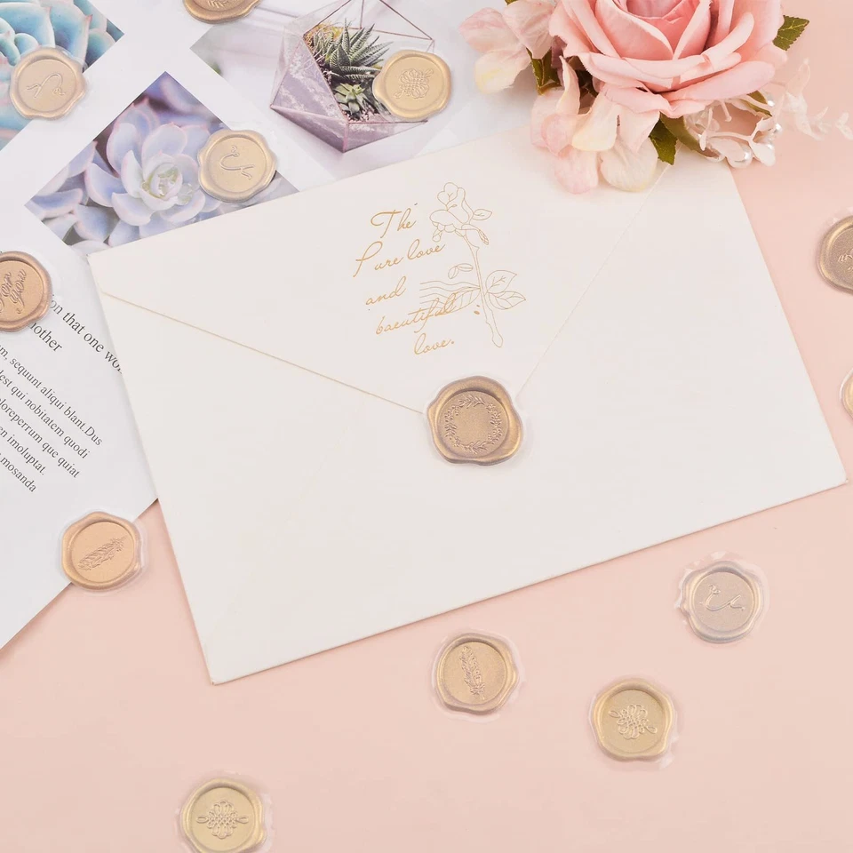 Mixed Gold Wachs Siegel Aufkleber 54 Pcs Weichschaum Golden Vintage Umschlag ... - Bild 3 von 4