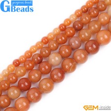 Natural Orange Aventurine Jade Beads For Jewelry Making 15" Big Hole Gemstone