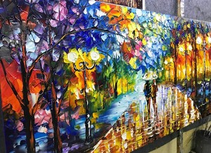 Purchase Oil Paintings Rain Night Street View Hand Painted Acrylic Art Wood Frame Chic Discounts Kristel Es