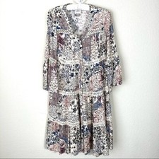 Bohemian Crochet Floral Tiered Mini Dress Size XS Peasant Cottagecore Feminine