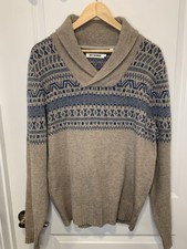 Ben Sherman Men Fair Isle Wool Blend Mock Neck Pullover Cable Knit Sweater Sz L