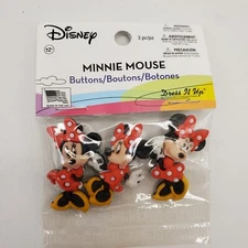 Disney Minnie Mouse 3D Buttons Sewing Crafts Dress It Up 3pc Set MPN 7717 NEW
