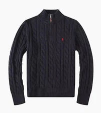 NWT - Polo Ralph Lauren Men's 1/4 Zip Cable Knit Cotton Sweater : BLACK  S - XXL