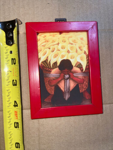 Diego Rivera vendedora de flores Red framed 3-5/8” X 4-3/4”.