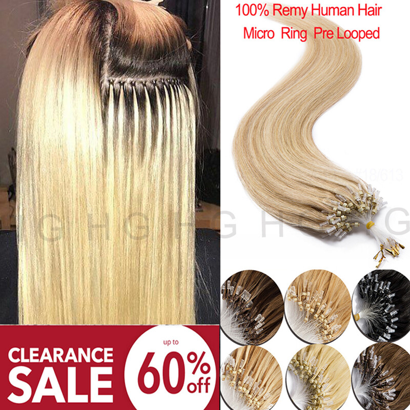 16-22 inch Micro Ring Bead Loop Remy Human Hair Extensions 1g/s Full Head  300S
