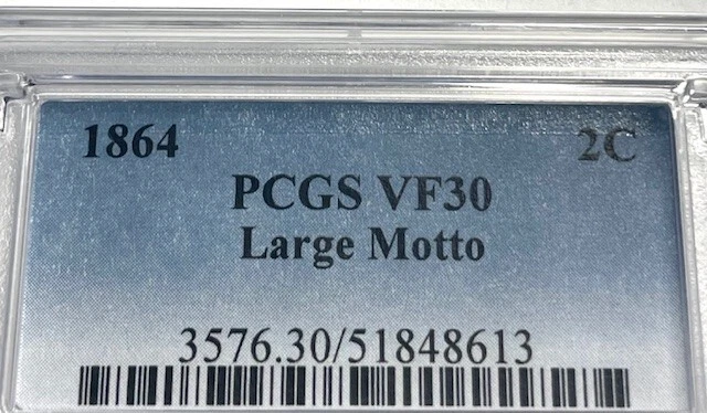 1864 2 Cent Coin "Large Motto"  PCGS VF30 Very Fine US Coin - Collectible - Image 3 of 3
