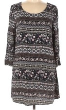 Forever 21 Womens Shift Dress Black Paisley Floral Crisscross Back Long Sleeve L